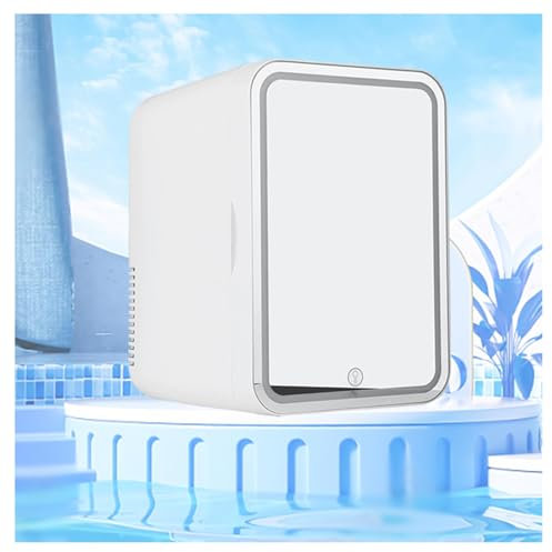 HAZARA Mini RéFrigéRateur De Voiture, 8L,avec Miroir De Courtoisie LED Mini Frigo Voiture, Voiture,Maison,Chaud Et Froid 2 en 1 Mini Frigo Silencieux, Convient Aux Voyages, Au Camping,White
