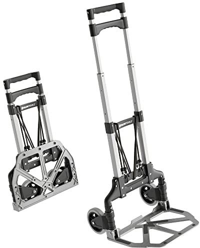 Trolley, Aluminium-Schubkarre, faltbare Schubkarre, leichtgängige Räder mit weicher Lauffläche, inklusive 2 Dehnschnüren