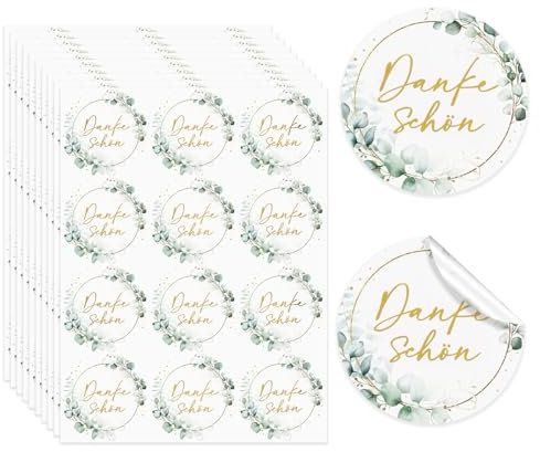 BETESSIN 120 Stück Danke Aufkleber 4cm - Dankeschön Aufkleber im Eukalyptus Design - Danke Etiketten Selbstklebend - Thank You Sticker für Papiertüten, Umschlägen und Geschenkverpackungen zur Hochzeit