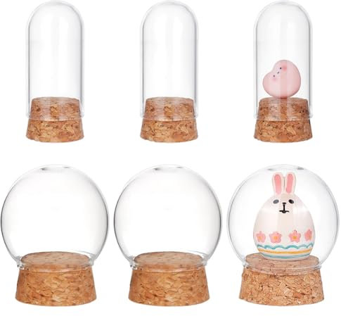 DELORIGIN 6 Stück Glaskuppeldeckel Mit Korkboden 2 Größen Glasglocke mit Holzboden Durchsichtige Glasglocke Dekorative Cloche Glaskuppelflaschen Glaskuppel Für Die Dekoration Zu Hause Und Bei Partys