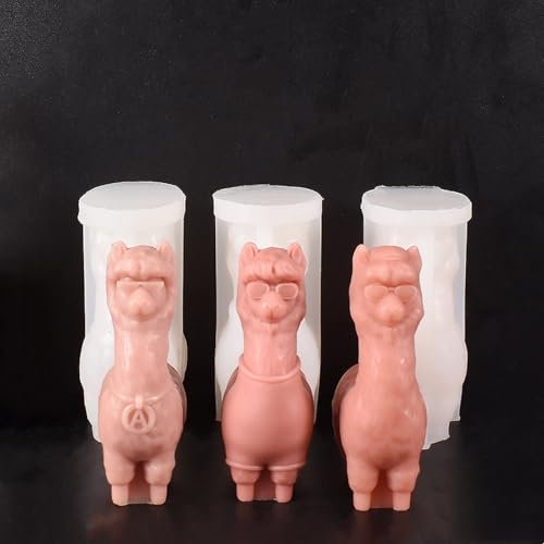 Xidmold 3 Stück Alpaka Silikonformen Kerze, Tier Kerzenform Gipsform Gießform 3D Alpaka Silikonform für Epoxidharz, Sojawachs Kerzen, Seife, Gips, Beton, Handwerk