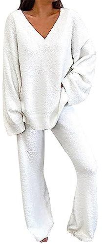 Tute Maglia Donna Elegante Completo 2 Pezzi Lana Casual Completi Maglione a Maniche Lunghe e Pantalone in Vita a Gamba Larga Complete Sportiva Autunnale Invernale Set Tuta Lavorati Polsino Elastico