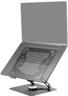 MARSGAMING MA-RSN, Supporto per Laptop e Tablet fino a 17, Regolazione in Altezza + Inclinazione + Rotazione 360º, Stand in Acciaio, Cuscinetti Antiscivolo, Design Pieghevole e Portatile, Nero