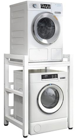 MVXBICIA Support de sèche-linge réglable – Kit d'empilage portable pour machine à laver et sèche-linge à chargement frontal avec capacité de charge de 400 kg et unité de rangement pour sur-lavage