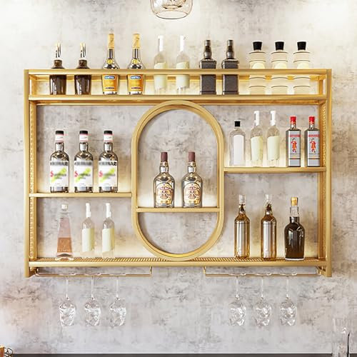JSJIOAYOWHF Présentoir à vin Mural en métal, étagères flottantes Multifonctions pour présentation d'alcool, étagère de Rangement pour unité de Bar avec Support en Verre, présentoir de rangemen
