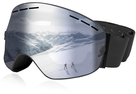 Queshark Lunettes de Ski, Lunettes de Ski avec Double Lentille Sphérique, Protection UV400, Anti-buée et Anti-éblouissement, Compatibles avec Les Casques pour Les Hommes, Les Femmes et Les Jeunes