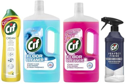 Cif Cleaning Pack for Kitchen, Bathroom & More – Floor Cleaner Ocean 1L, Floor Cleaner Wild Orchid 1L, Cream Cleaner Lemon 500ml, Mould Stain Remover 435ml