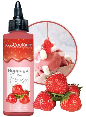ScrapCooking - Nappage Goût Fraise 165 g - Flacon Squeezer - Pour Topping & Décoration Gâteaux, Glaces, Yaourts, Crêpes & Gaufres - Déco Alimentaire Pâtisserie - 8564