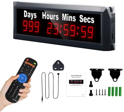 Ousmile Digitaler Countdown-Timer für 999 Tage, Countdown-Timer, mit Fernbedienung, 12/24 Stunden Echtzeit, Weihnachts-Countdown-Uhr, großes Display, Countdown-Kalender für Ruhestand/Schwangerschaft