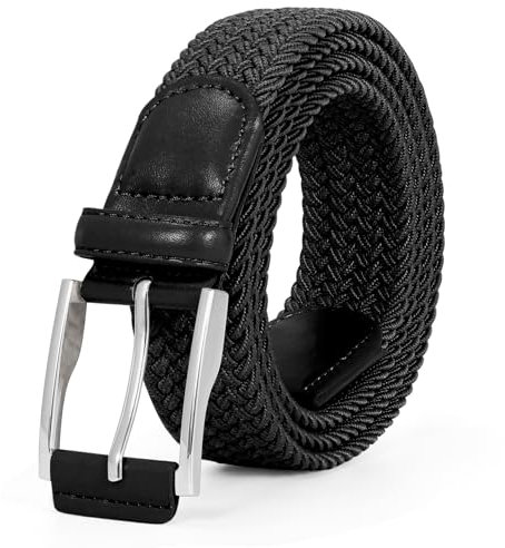 JasGood Geflochtener Stretchgürtel Stoffgürtel Elastischer Gürtel für Herren und Damen Dehnbarer Flechtgürtel Golfgürtel für Herren Jeans Hosen,Schwarz,110cm