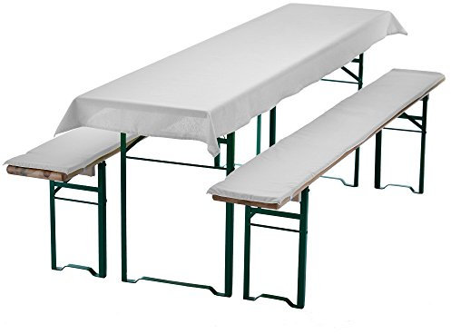NYVI Bierbankauflagen Set NYVIGala 240x90 cm Weiß - 1x Tischdecke für 220x70 cm Biertische & 2X Gepolsterte Auflage für 220x25 cm Bierbänke - Sitzauflage für Bierzeltgarnitur