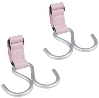 Ganci universali per passeggino in lega di alluminio, cinghie multiuso per appendere borse per pannolini, borse, organizer per passeggino, bicicletta o carrello della spesa (rosa)