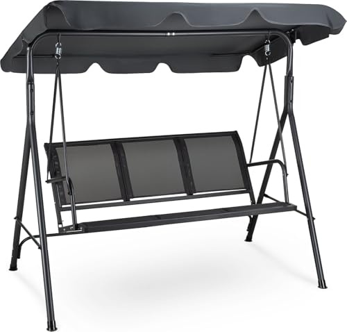 Luverno Hollywoodschaukel 3-Sitzer für den Garten – Wetterfeste Gartenschaukel mit verstellbarem Sonnendach, komfortable Hollywoodschaukel für Erwachsene, langlebig, UV-beständig und mit Liegefunktion