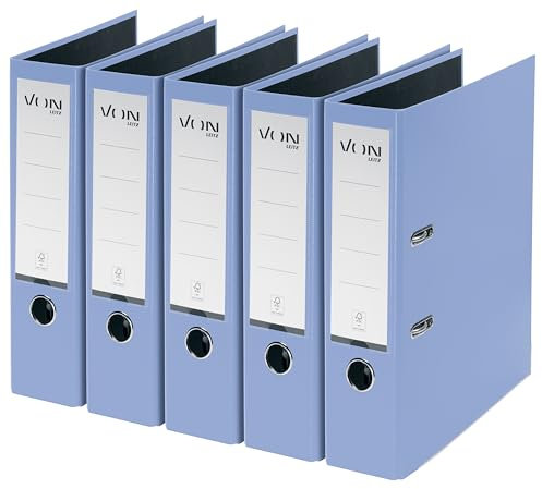 VON Leitz 5er Pack Ordner A4, Karton mit Kunststoffeinband, 80 mm Rückenbreite, Für 600 Blatt, FSC-zertifizierter Karton, Aktenordner, Für Schule, Studium & Zuhause, Hellblau, 10551030