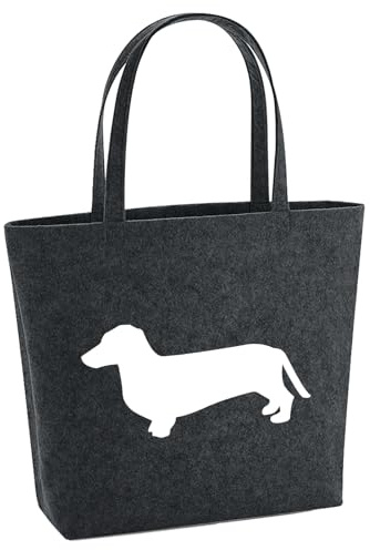 Huuraa Filzshopper Dackel Silhouette Geschenk | Große Filz Einkaufstasche 22 Liter Shopper Filztasche Geschenkidee herausnehmbarer Tasche innen