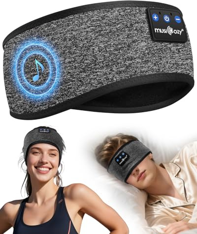 MUSICOZY Auriculares para Dormir Bluetooth, Auriculares Dormir Bluetooth, Diadema Bluetooth para Dormir de Lado, Antifaz para Dormir con Auriculares, Sonido de Alta Fidelidad,Batería 14H, Ultraligeros