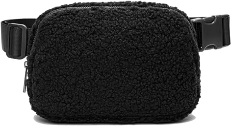 Bauchtasche Damen Gürteltasche Herren Hüfttasche Outdoor Lammwolle Sporttasche mit Verstellbare Träger & Reißverschluss Groß Handytasche für Sport Laufen Reise Fahren Wandern (schwarz)