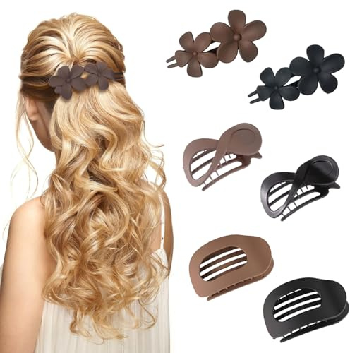 SIXHAOBU 6 Stück flache Haarklammern, Französisches Haarspangen Damen, Starker Halt Seitliche Haarklammern, ideal für lockiges und Styling, für Mädchen und Frauen, Schwarz und Braun