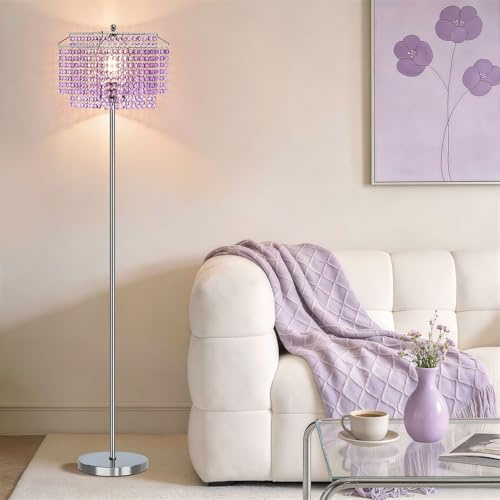 GyroVu Kristall Stehlampe, Moderne Stehleuchte mit Ein-/Ausschalter am Fuß | Hohe Floor Lamp mit doppellagigem Lampenschirm für Wohnzimmer, Schlafzimmer und Büro (Glühbirne enthalten)