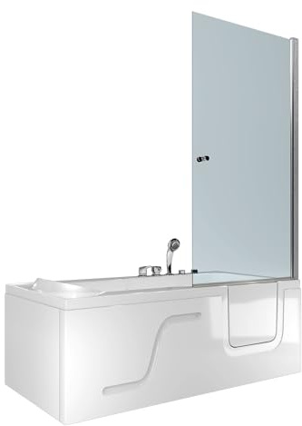 Kombi Duschkabine Whirlpool Seniorenwanne mit Tür S17D-EH-WP-L 150x75 cm
