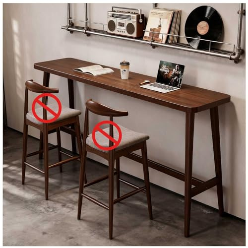 Massivholz-Stehtisch, Schmaler Rechteckiger Pub-Theken-Esstisch, 5 cm Dicke Tischplatte für Café-Bistro-Fensterbereich (Ohne Hocker),220x45x100cm