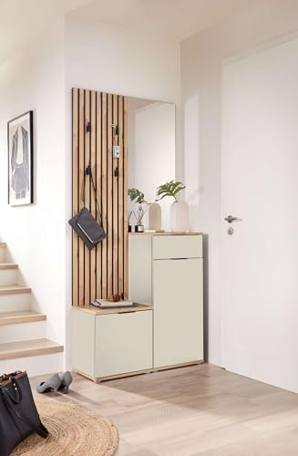 moebel-dich-auf Kompaktgarderobe Easy Garderobe Flurgarderobe Lamellenoptik (B/H/T) 88x195x35 cm (Artisan Eiche Nb. / Kaschmir)
