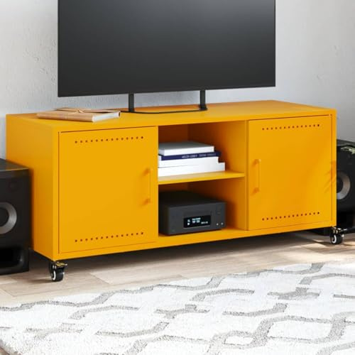 Mengtu Senfgelber Kaltgewalzter Stahl TV-Schrank mit Rollen - 100,5 x 39 x 43,5 cm - Wohnzimmer Model846665