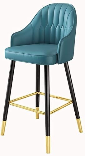 Stilvolle drehbare Barhocker aus blauem Leder – Europäische Design-Thekenstühle mit Metallrahmen, Rückenlehne und Fußstütze für Küchen- und Essbereiche