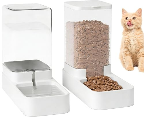 Automatic Cat Feeder, Cat Food Dispenser, Water Dispenser Set, Dog Water Dispenser,Large Capacity Gravity Pet Food Bowl & Waterer for Cats and Small Medium Dogs