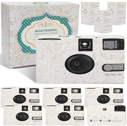 Entallor 6 Pack Disposable Cameras Bulk for Wedding with Upgraded 35mm Film, Golden Rose Single-Use Disposable Camera with Flash, ISO 400 17 Exposures for Outdoor Travel Gathering Anniversary Birthday
