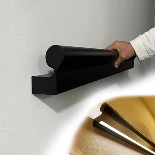 Pasamanos Escalera Led Luz LED Inalámbrica para Pasamanos con Sensor de Movimiento (60 65 70 75 80 85 90 95 100 cm), Pasamanos Metálico de Estilo Industrial (Tubería Negra)(Left,75cm/2.5ft)