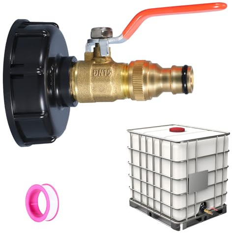 IBC Kugelhahn Messing mit Abnehmbare Stecksystem, 1/2'' S60X6 IBC Tank Zubehör, Regentonne Wasserhahn Hahn Verbinder, IBC Container Zubehör, Anschluss Adapter für Schlauch und Sprinkler (1/2'')