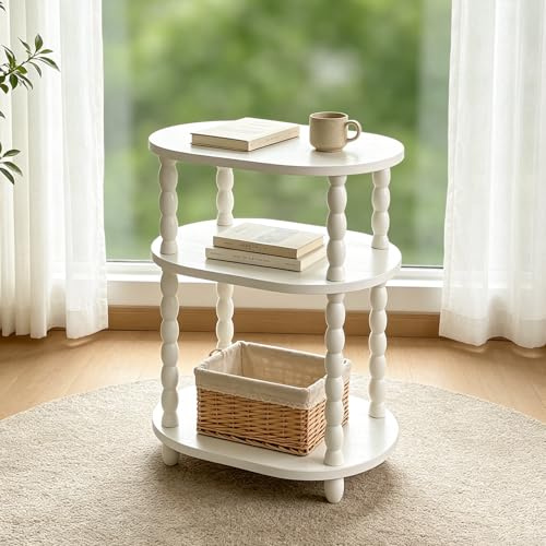 GOODLAN Holztisch, Kleiner Couchtisch & Beistelltisch, multifunktionaler Mini Tisch für Bett, Couch, Wohnzimmer, inklusive Nachtschrank,und Pflanzenhocker als praktische Möbel Ergänzung（Weiß）
