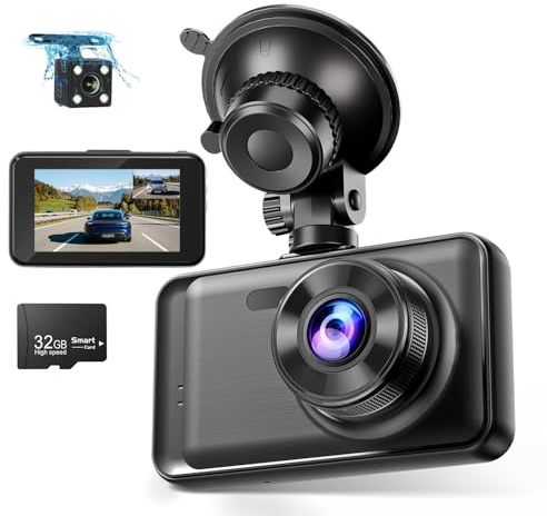 Dash Cam Front and Rear with 32GB SD Card 1080P FHD Dashcam for Car Dual Dashboard Camera with Night Vision,WDR,Loop Recording,G-sensor,Park Mode