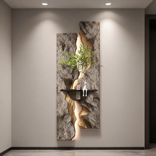 Quadro 3D LED Arenaria, Scultura da Parete Paesaggio Moderno, Rilievo con Vaso Idroponico, Decorazione da Parete Luce Calda per Soggiorno, Camera, Appartamento, Negozio(C,40x120cm/15.75x47.24in)