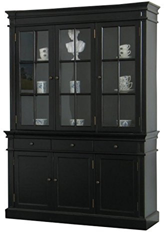 Moebelnet Amaretta Vitrinenschrank, Aufsatzbuffet, antik patiniert, schwarz lackiert