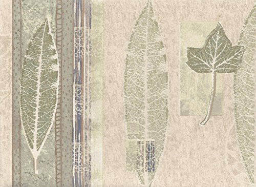 Green Cream Gold Tree Leaves Wallpaper Border