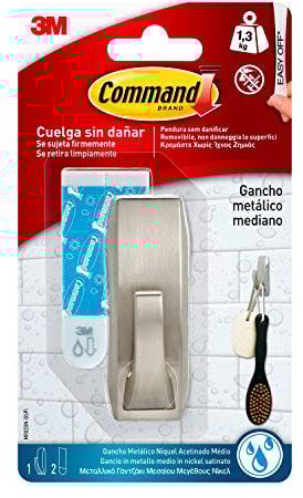 Command 16821 Gancio Classico Metallico, Resistente all'Acqua, M, Nichel Spazzolato