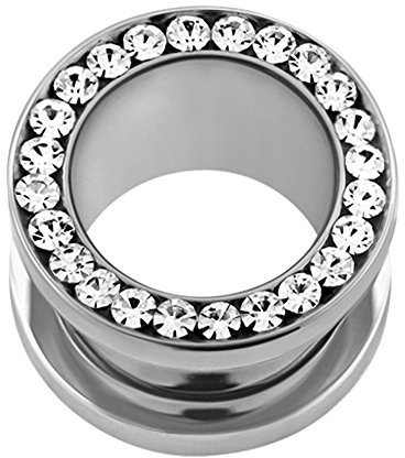 Tunnel Flesh Plug Edelstahl Zirkonia Kristall Strass Ohr Piercing Ohrstecker Double Flared Schraubverschluss silber-klar 6 mm