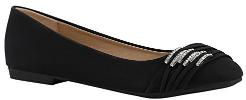 stiefelparadies Damen Ballerinas Leder-Optik Flats Slippers Übergrößen Ballerina Slip-Ons Nieten Schleifen Freizeit Schuhe 141361 Schwarz 36 Flandell