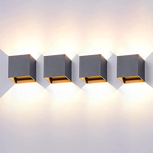 Elitlife [4 Stücke] 12W Außenwandleuchte Anthrazit LED Wandleuchten Innen Außen Aluminium Wandlampe IP65 Wasserdichte Auf und ab Einstellbarer Lichtstrahl LED Wandbeleuchtung, Warmweiß