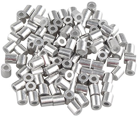 Futheda 100 pcs Aluminum Crimping Loop Sleeve Clips with Round Ferrules for 2.0mm Cable Wire Rope Silver Tone