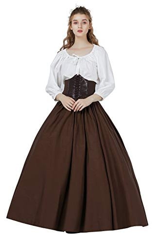 BEAUTELICATE Mittelalter Rock Damen Lang Baumwolle Renaissance Maxirock Langrock Rock Bodenlange für Flamenco Halloween Cosplay Karneval LARP Wikinger