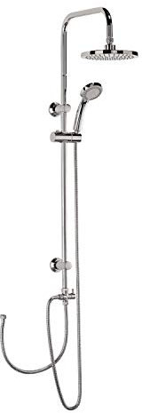 AquaSu Duschsystem Sato mit Regendusche & Handbrause | Handbrause: 3 Strahlarten | Kopfbrause: 1 Strahlart | Antikalk | rund | Duschgarnitur | Wandstange | Schieber | Chrom | 72332 9