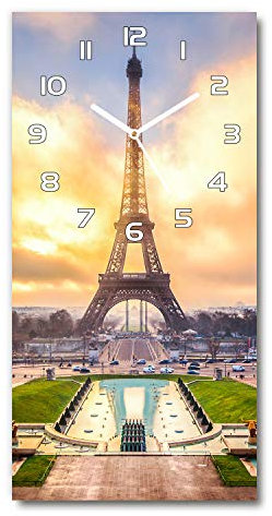 Tulup Glasuhr 30x60 cm - weißen Zeigern - Wanduhr Wandkunst Bild Gehärtetem Glas Uhr Echtglas Küche Wohnzimmer - Eiffelturm Paris