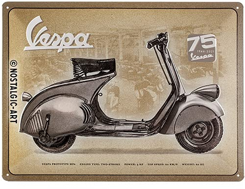 Nostalgic-Art Retro Blechschild Vespa – 75 Years Anniversary – Geschenk-Idee für Roller-Fans, aus Metall, Vintage-Design zur Dekoration, 30 x 40 cm
