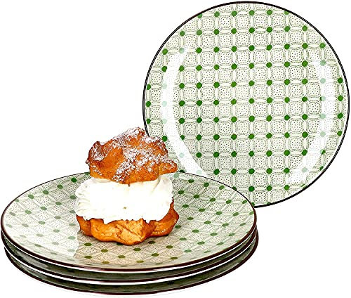 Ritzenhoff & Breker 4-teiliges Kuchenteller-Set Lime Rio I Geschirr-Set für 4 Personen I Frühstücksteller mit grünem Dekor I Hochwertige Dessertteller I 4 Porzellanteller mit Ø 21,5 cm