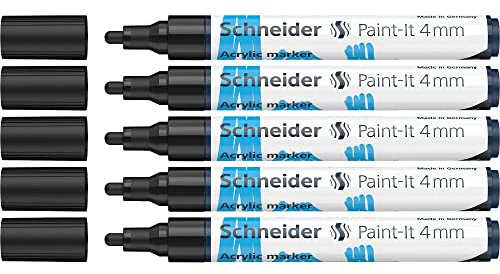 Schneider 120201 Paint-It Acrylic Pens with 4 mm Bullet Tip, High Coverage Acrylic Paints for Wood, Canvas, Stone and Much More, Pack of 5, Black