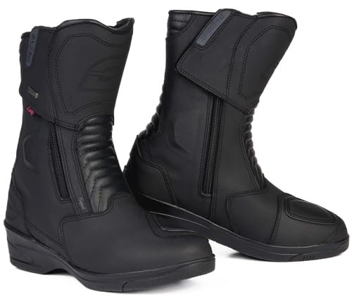 OZONE MOTO Rapid High Heel Lady Stivali da Moto Donna | Pelle PU | Membrana Impermeabile Hipora | Tacco 7 cm | 2 Cerniere Lunghe | Protezione di Dita, Talloni e Caviglie
