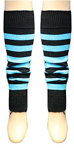 FAIRY TRENDZ Damen-Knöchel-Beinwärmer mit Streifen-Druck, Stretch-Passform, Komfort, Tanzparty, Beinwärmer, schwarz/türkis, One size